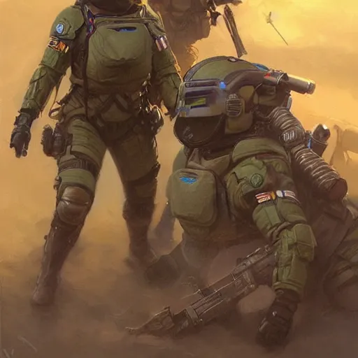 Prompt: Female Intergalactic combat paramedic on the battlefield as art by Donato Giancola and Bayard Wu, digital art, trending on artstation