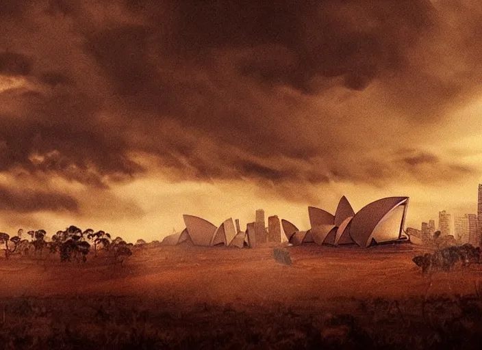 Prompt: australia during the apocalypse, cinematic matte painting