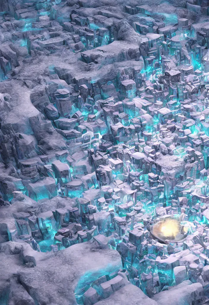 Image similar to A shining underground city in antartica made out of biological iglooss, multiple native people dancing around campfires, facinating and imposing, fantasy digital art, octane render, beautiful composition, trending on artstation, award-winning photograph, masterpiece