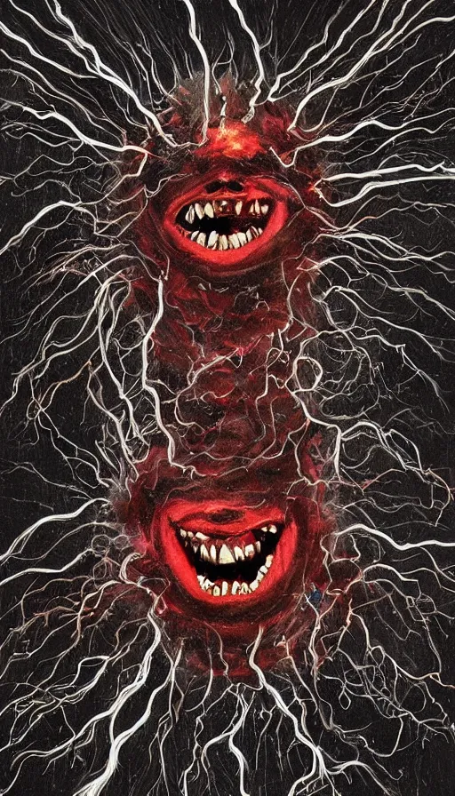 Image similar to a storm vortex made of many demonic eyes and teeth, by sam spratt