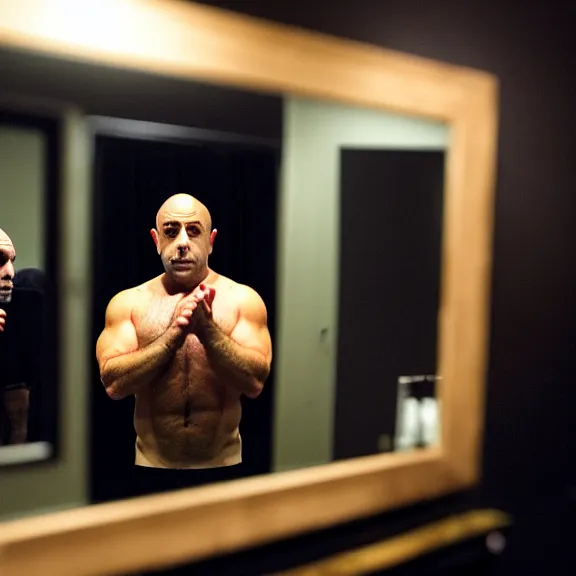Prompt: mirror with joe rogan in the reflection