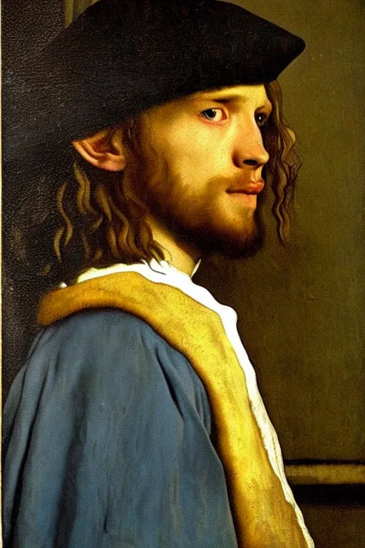 Image similar to attractive male, the lord of the rings, painting by johannes vermeer