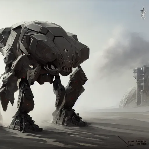 Image similar to armored robotic panther, matte painting concept art by jama jurabaev and by vitaly bulgarov