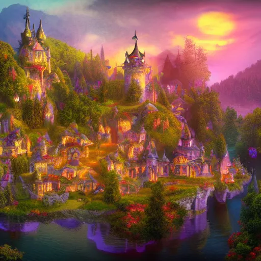 a fairy castle in the clouds, detailed, digital art