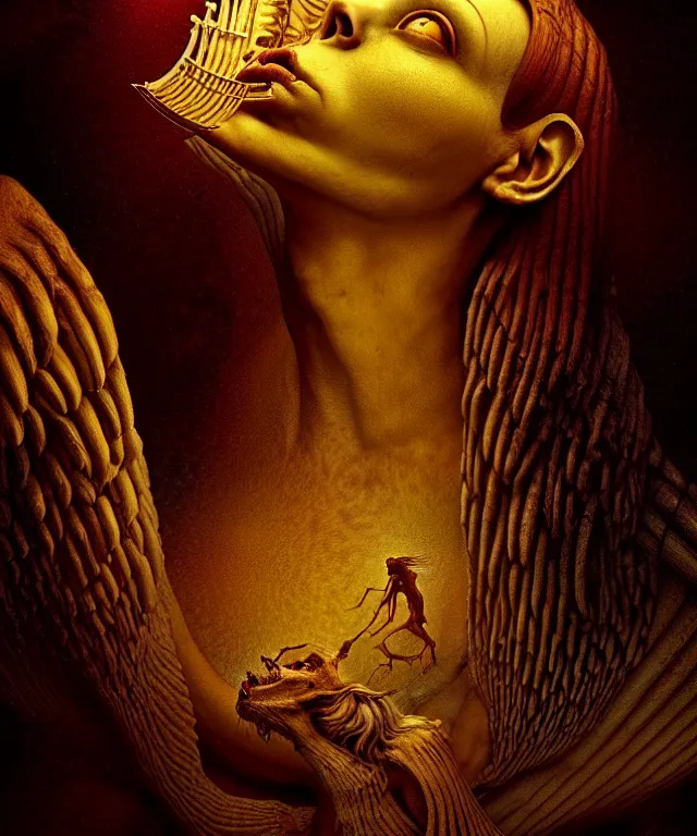 Image similar to epic professional digital art the riddle of the sphinx, horrific yet beautiful vibe, evocative, atmospheric lighting, painted, intricate, highly detailed, by leesha hannigan, wayne haag, reyna rochin, ignacio fernandez rios, mark ryden, iris van herpen, artstation, cgsociety, stunning, gorgeous, sharp focus, cinematic, masterpiece