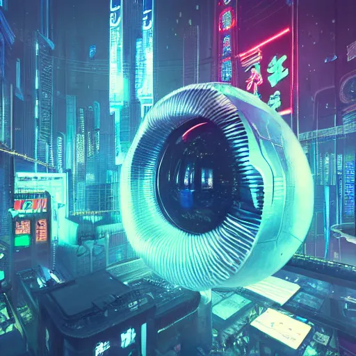 Image similar to Cyberpunk FantasyCore Kowloon giant floating eye, neon electronic, rendered in Lumion Pro, Autodesk Solidowkrs Visualize, Maya, and Cinema 4D by Iwan Baan, Greg Rutkowski, Ted Gore, Dustin Lefevre, and Jaya Su Berg, trending on artstation, cgsocciety r/art