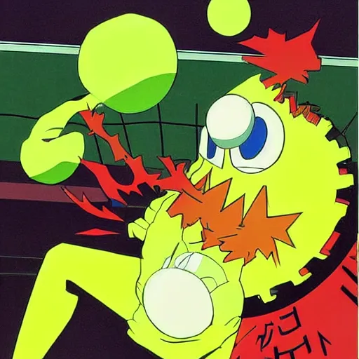 Prompt: a tennis ball monster by satoshi kon