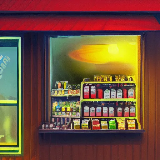 Image similar to snail that runs a convenience store, realistic painting, golden hour lighting, 8k