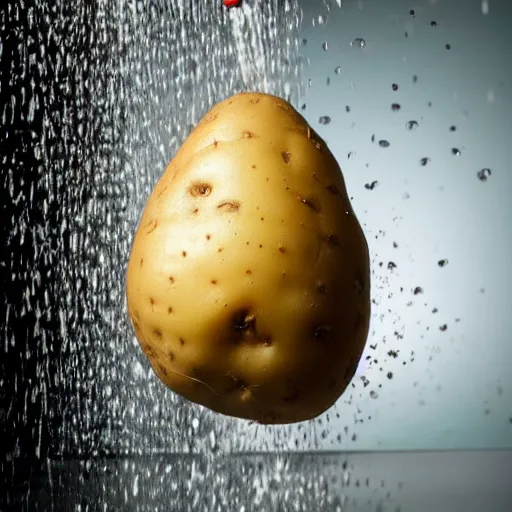 Prompt: A photo of a potato taking a shower.