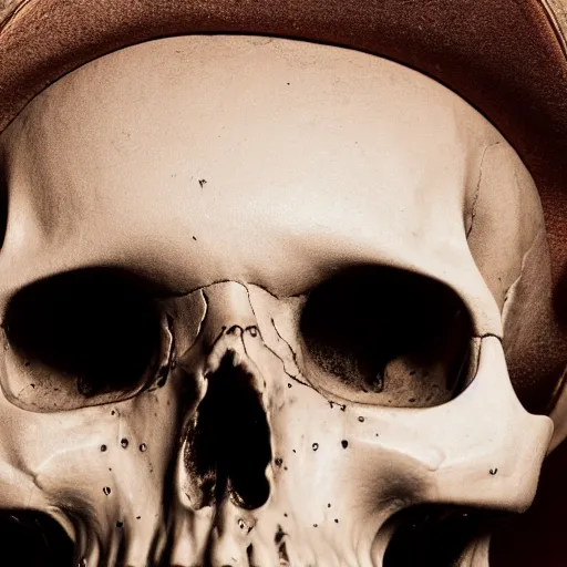 Image similar to 8K Photograph from a skull with a pirate hat