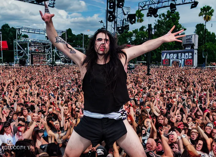 Image similar to photo still of andrew wk at the vans warped tour!!!!!!!! at age 3 6 years old 3 6 years of age!!!!!!!! stage diving into the crowd, 8 k, 8 5 mm f 1. 8, studio lighting, rim light, right side key light