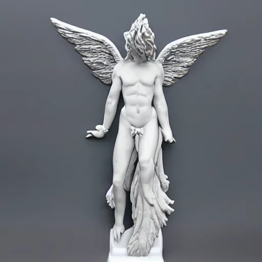 Prompt: very photorealistic photo of a very detailed full body resin statue of angel lucifer on a white background, award - winning details