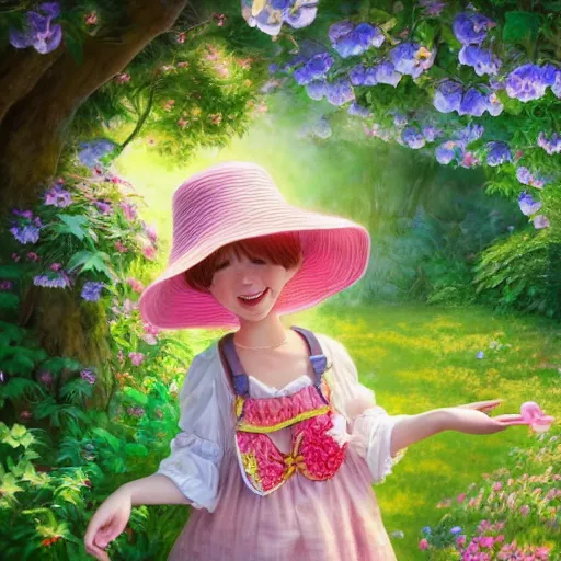 Prompt: A beautiful portrait of an anthropomorphic pig wearing a sunhat and a sundress, cute, adorable, summer, garden, vivid colors , by Stanley Artgerm Lau, WLOP, Rossdraws, James Jean, Andrei Riabovitchev, Marc Simonetti, and Sakimichan, tranding on artstation