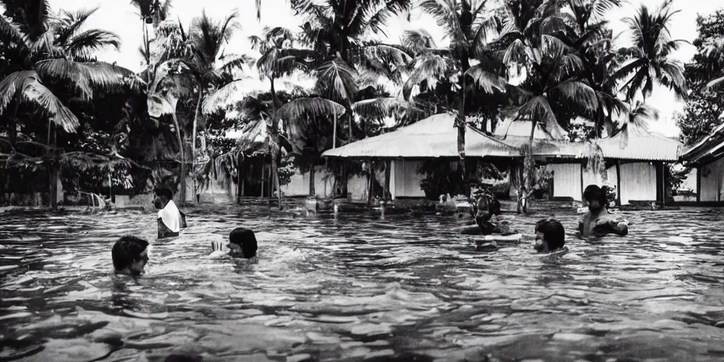 Prompt: sri lankan submerged in a pool, film still, thriller movie style