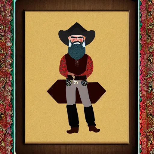 Prompt: bearded cowboy, persian folkore artstyle, portrait, calligraphy border