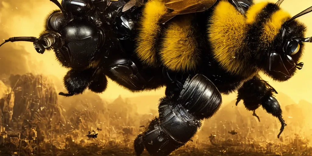 Prompt: HUGE BUMBLEBEE VERSUS THE EARTH, realistic 4k octane beautifully detailed render, 4k post-processing, highly detailed, intricate complexity, epic composition, magical atmosphere, cinematic lighting, masterpiece, ultra hd