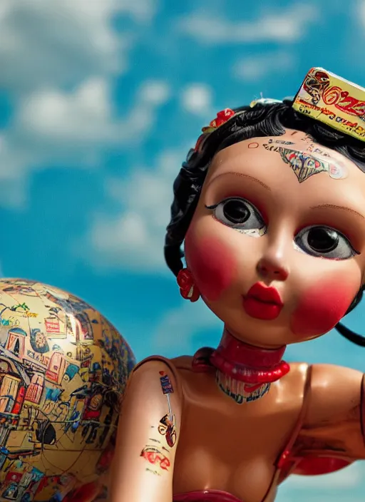 Prompt: closeup of a tin toy bikini girl, depth of field, zeiss lens, detailed, symmetrical, centered, fashion photoshoot, by nicoletta ceccoli, mark ryden, lostfish, earl nore, hyung tae, frank frazetta, breathtaking, 8 k resolution, extremely detailed, beautiful, establishing shot, artistic, hyperrealistic, octane render