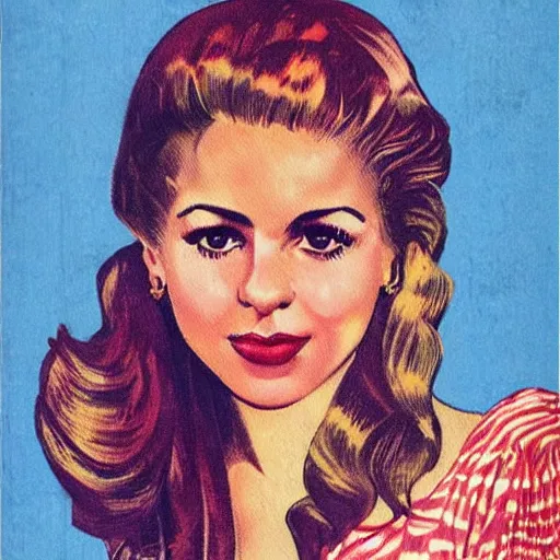 Prompt: “Shakira portrait, color vintage magazine illustration 1950”