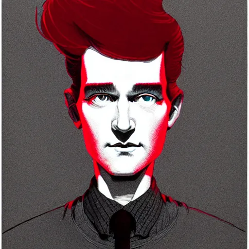 Image similar to portrait top light, by killian eng and joe fenton and martin deschambault and conrad roset, inspired by eraserhead david lynch, red background and grey only, etching, fine, sharp high detail,