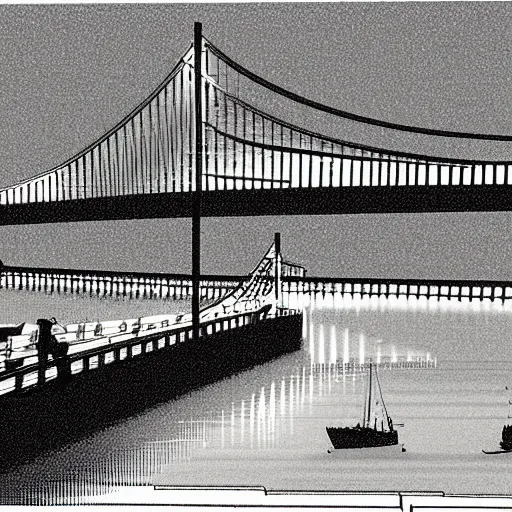 Image similar to night scene of future bridge illustrated by arai yoshimune