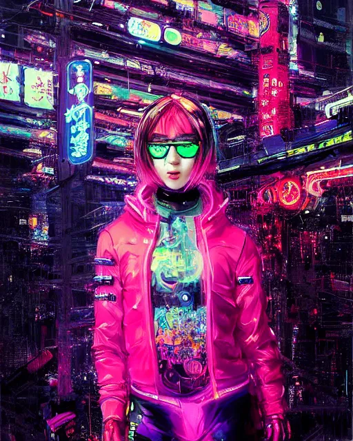 Premium Photo  Cyberpunk woman futuristic portrait urban fashion  mysterious girl in face bandana buff mask black leather jacket in red  purple neon light color steam white led glow at dark night