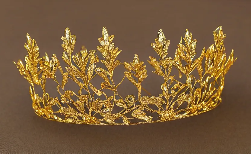 Image similar to ornate realistic symmetrical floral flower gold tiara 3 d art deco