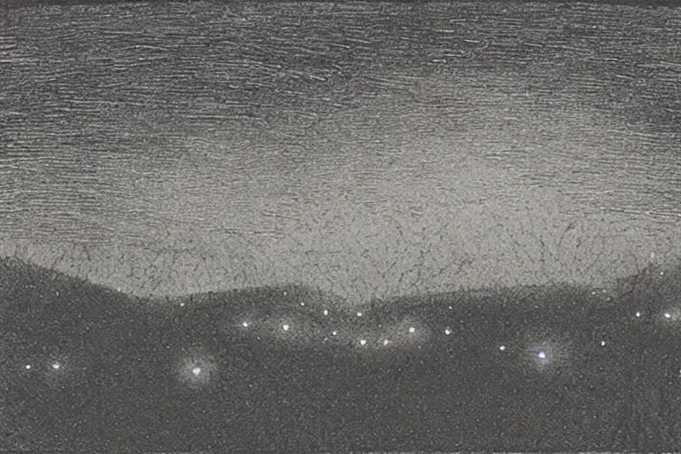 Image similar to foggy night sky, etching, black and white, high detail, engraving, printmaking — h 7 6 8