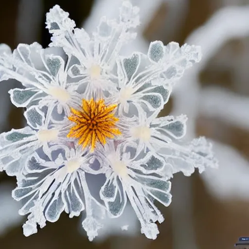 Image similar to of intricate and detailed frozen flower, symmetrical, by yoichi hatakenaka