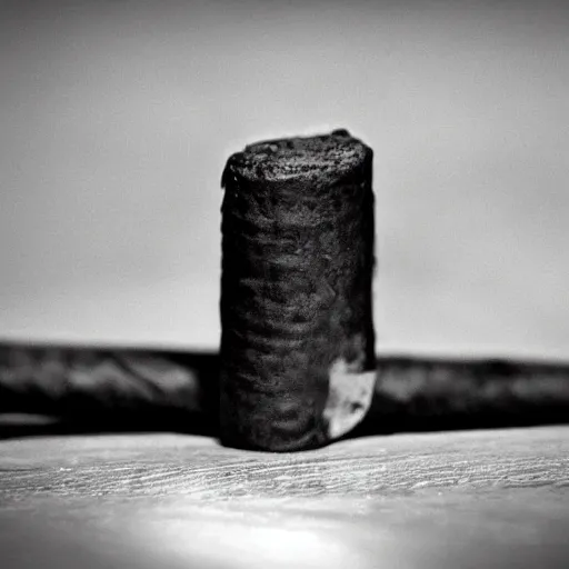 Prompt: cigar on a table, smoke slowly wafting up from the tip, black and white ultra hd