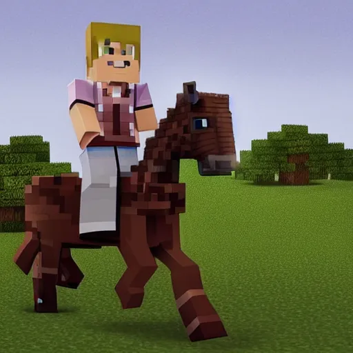 Image similar to cute annie leonhart riding a minecraft horse in minecraft, beautiful face, pale skin, rule of thirds, cinematic lighting, rainy weather, melancholy atmosphere, sharp focus, backlit, stunning, smooth, hard focus, full body shot, instagram photo, shot on sony a 7 iii, hyper realistic