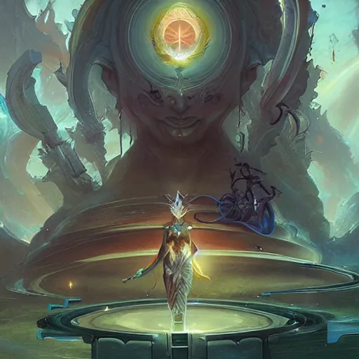 Prompt: leaving into enlightenment dimension through synthwave portal by peter mohrbacher and emmanuel shiu and martin johnson heade and bastien lecouffe - deharme