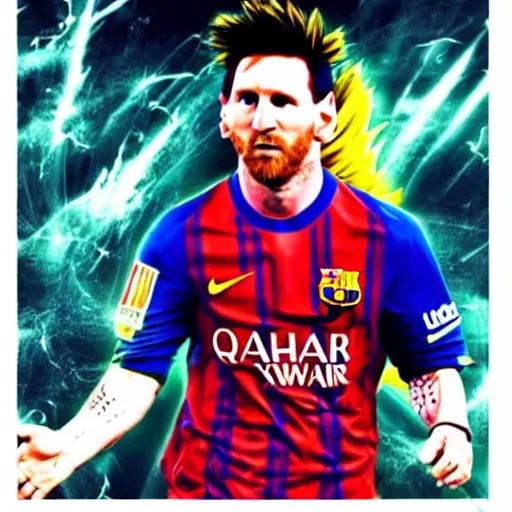 Prompt: photograph of super Saiyan Lionel Messi