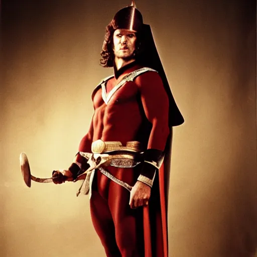 Prompt: Henly Cavill wearing as Conan The Babarian 1982, promo shoot, studio lighting