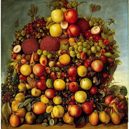 Image similar to fruit basket, fruit, giuseppe arcimboldo