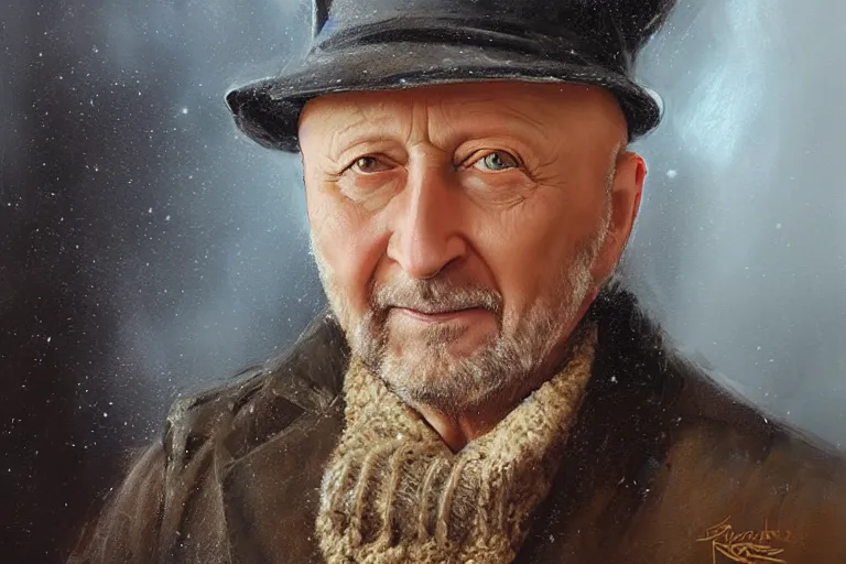 Image similar to portrait of donald pleasents in an overcoat outside smiths grove, an oil painting by ross tran and thomas kincade