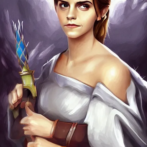 Image similar to Emma Watson as a legend in League of Legends. Digital Painting