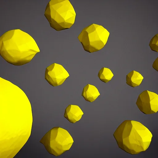 Image similar to a render of a low polygon lemon, unreal engine