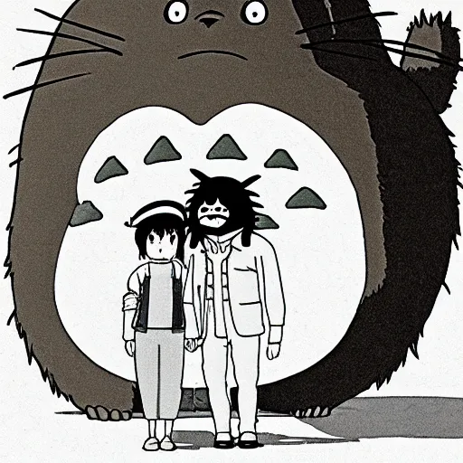 Prompt: ghibli illustration of totoro and bob belcher