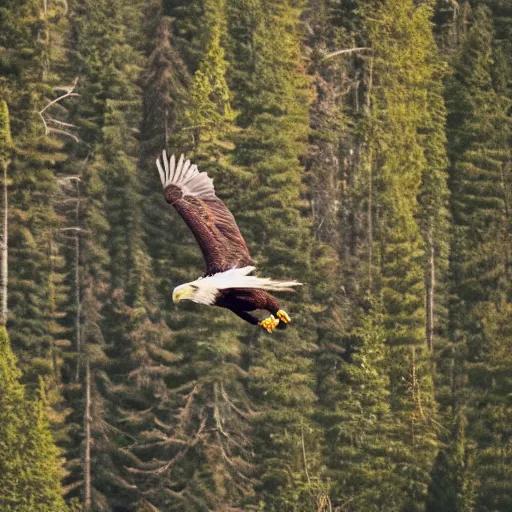 Prompt: eagle flying over a forest