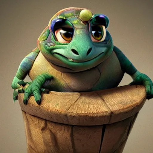 Image similar to very cute character tortoise, disney pixar Zootopia character concept artwork, 3d concept, in a rock chair, high detail iconic character for upcoming film