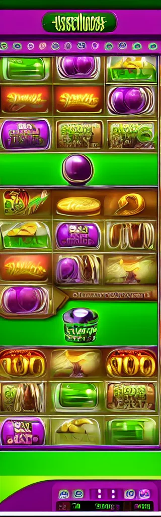 Image similar to purple and green slots casino interface, material design