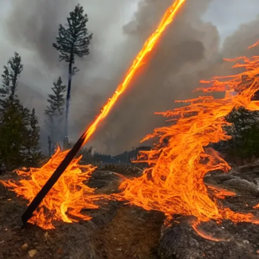 Image similar to a fire sword is falling from sky to earth