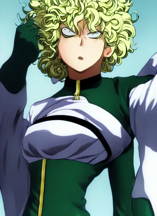 Image similar to A full portrait photo of tatsumaki one punch man, f/22, 35mm, 2700K, lighting, perfect faces, award winning photography.