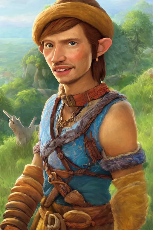 Image similar to Beedle from Zelda oil on canvas, intricate, portrait, 8k highly professionally detailed, HDR, CGsociety