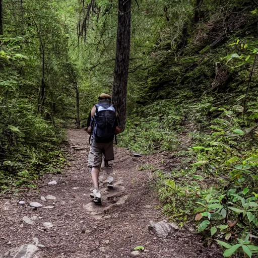 Image similar to photo of scp - 0 9 6, photo shot by tourists, hiking trail, scp - 0 9 6 is a hundred yards away, reduced visibility, overcast, high resolution, shot on nikon d 3 2 0 0