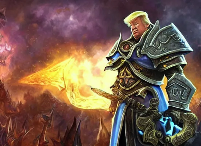 Image similar to donald trump as paladin in world of warcraft