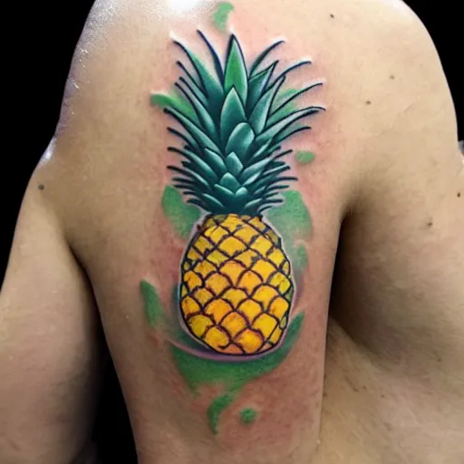 Image similar to a ripe luscious pineapple tattoo on an arm that's also edible. high resolution, digital art, ue 5.