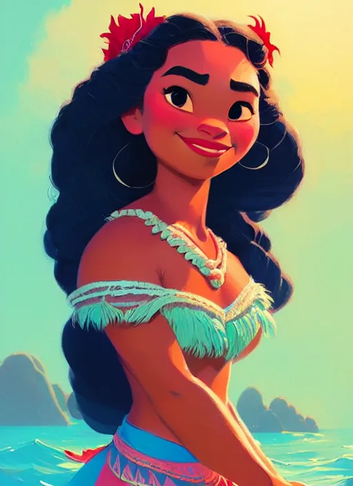 Image similar to dream highly detailed portrait of disney's princess moana, magnificent, photographic realistic background, by atey ghailan, by greg rutkowski, by greg tocchini, by james gilleard, by joe fenton, by kaethe butcher, trending on instagram, award winning details