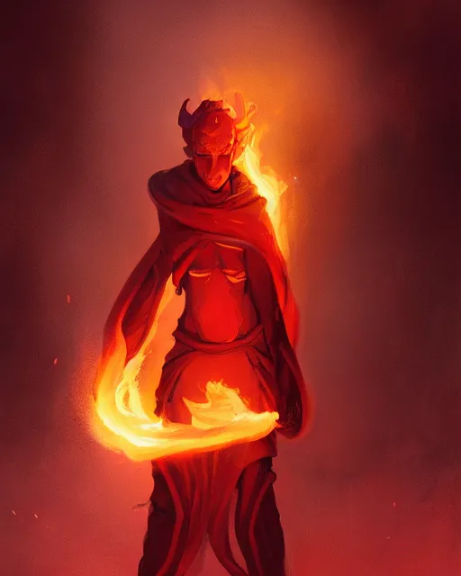 Image similar to tentacled [ [ squidward ] ] wearing fire nation clothing and practicing firebending outside at susnset, [ greg rutkowski ]