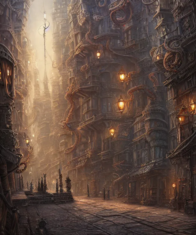 Image similar to street view of a city made of tentacles, fantasy, intricate, elegant, highly detailed, digital painting, artstation, concept art, matte, sharp focus, illustration, art by keith thompson and christopher lane